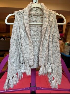 Mayoral girls boho fringe chunky knit open front vest sz 9